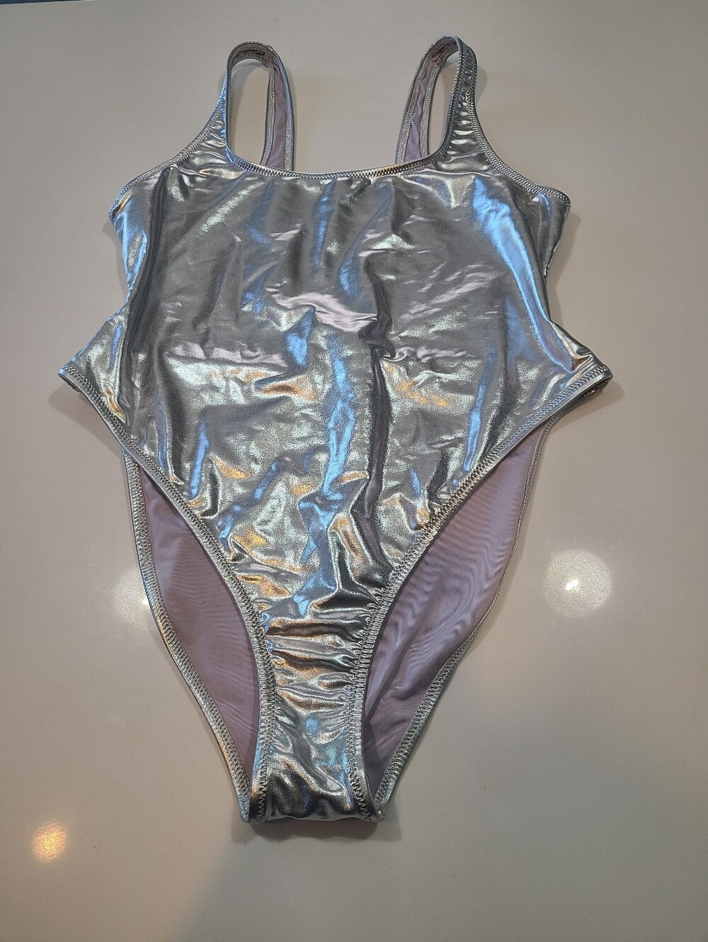 Skims Silver Metallic One-Piece Swimsuit in Size XL